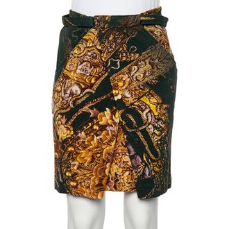 Roberto Cavalli Green Printed Knit Draped Short Skirt