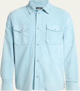 Kiton Mens Suede Snap-Front Shirt