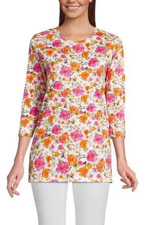 Lands End 3/4 Sleeve Cotton Supima Tunic in White Multi Painted Blooms at Nordstrom, Size X-Small P