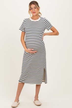 Pinkblush Striped Short Sleeve Midi Dress in Navy Blue at Nordstrom, Size X-Large