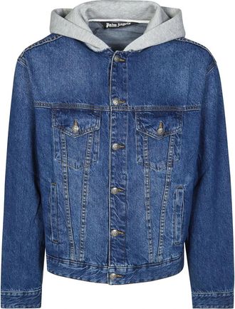 Palm Angels MW Curved Logo Denim Jacket - Heren - Spijkerjassen - Blauw - L - Denim - Jassen