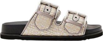 AllSaints Allsaints Womens Silver Raffia Sian Sandals Double Buckle