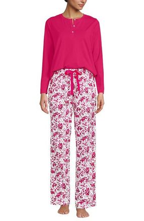 Lands End Knit 2 Piece Pajama Set - Long Sleeve Top and Pants in Hot Pink Floral at Nordstrom, Size Xx-Small P