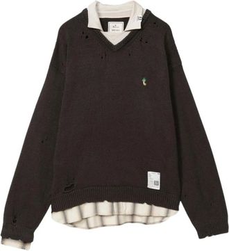 Miharayasuhiro Maglione in maglia a strati con colletto - - Knitwear - Uomo - Nero - S