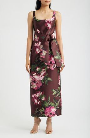 Julia Jordan Floral Print Sleeveless Satin Gown in Wine Multi at Nordstrom, Size 14