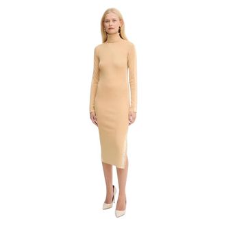 Elisabetta Franchi Viscose Jurk met Glanzende Banden - Dames - Kleedjes - Beige - L - Kleedjes