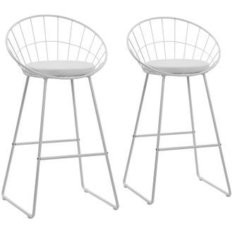 Happy Garden Pack De 2 Taburetes De Barra De 75cm En Metal Blanco Y Coj&iacute;n Blanco Alex