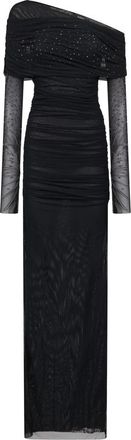 Amen Zwarte Gedrapeerde Strass Jurk - Dames - Avondkleed - Zwart - S - Kleedjes