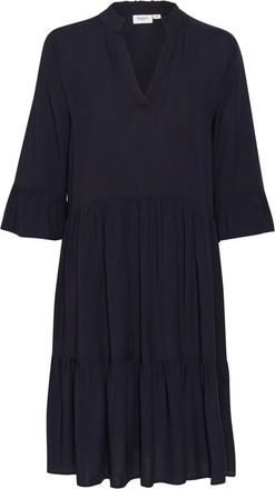 Saint Tropez Kleedjes, Dames, Blauw, S, Blauwe Diepe Effengeklede Jurk met Ruche