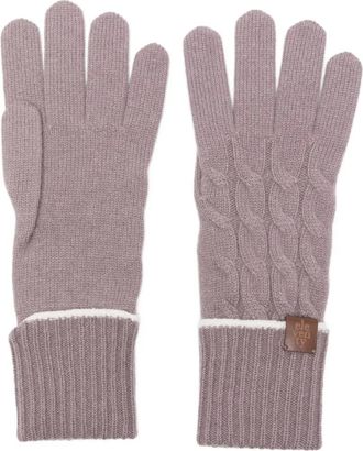 Eleventy Kabelgebreide handschoenen van lamsleer - Paars