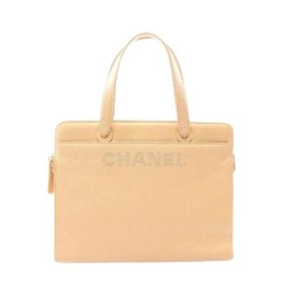 Chanel Pre-owned Logo Handtas van generfd kalfsleer - Dames - Pre-owned - Beige - Maat: ONE Size Leer