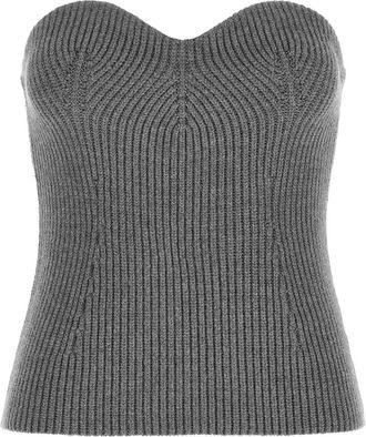 Jil Sander Off-the-Shoulder Bustier Top - Dames - Tops zonder mouwen - Grijs - XL - Wol - Tops