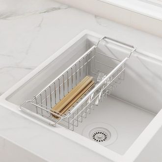 OEM Estante Extensible De Acero Inoxidable Para Fregadero De Cocina - 40-65&times;12&times;9 Cm, Escurridor Multifuncional Para Platos Y Frutas/verduras