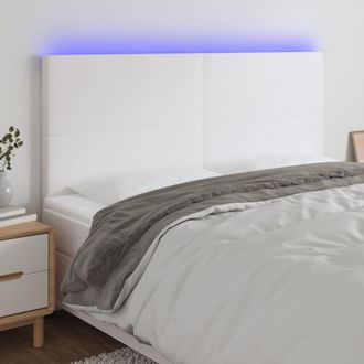 vidaXL Cabecero Con Luces Led Cuero Sint&eacute;tico Blanco 160x5x118/128 Cm Vidaxl