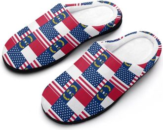 Generic Flag of Usa And Carolina North Mens Slippers Memory Foam Winter Warm Sandals Slip On House Shoes Size 7-14