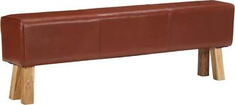 vidaXL Banco Potro Gimnasio Cuero Y Madera Acacia Maciza Marr&oacute;n 160 Cm Vidaxl