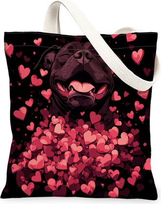 Generic Valentines Day Cane Corso Dog Canvas Tote Bag for Shopping 13x15, Fun Heart Puppy Reusable Grocery Print Pattern Bag for Women, Lover Pet Beach Aesthe