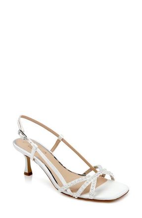 Badgley Mischka Isabela Studded Slingback Sandal in Ivory Satin at Nordstrom, Size 8.5
