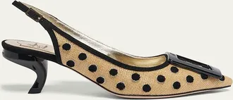 Roger Vivier 55mm Virgule Embroidered Dots Raffia and Suede Slingback Pumps