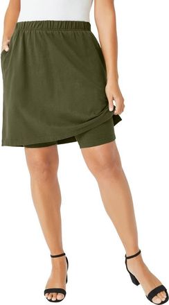 Jessica London Everyday Stretch Cotton Skort in Dark Olive Green at Nordstrom, Size Large