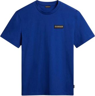 Napapijri Tops, Dames, Blauw, L, Katoen, Blauw Katoenen T-Shirt Korte Mouw