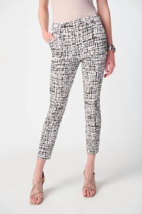 Joseph Ribkoff Check Print Pull On Slim Cropped Ankle Pant In Vanilla/multi