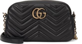 Gucci Womens Shoulder Bag Gg Marmont Chevron Nappa Black Lambskin