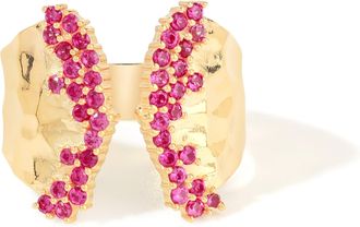 Tiramisu Elegant 14K Gold Plated Over 925 Sterling Silver Created Ruby Accents Open Ring