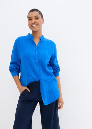 Bonprix Langarmbluse BONPRIX Musselin-Longbluse aus Baumwolle, Damen, Gr. 40, blau (azurblau), Obermaterial: 100% Baumwolle, oversize, Blusen Langarmbluse, Ov