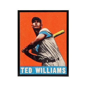 Artery8 Leaf Baseball Card Portrait Ted Williams Framed Canvas Wall Art Print in Orange | Size: W24 x H32