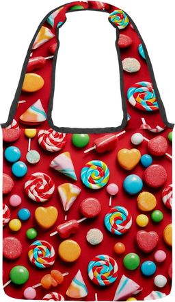 Generic Red Candy Pattern Reversible Canvas Shoulder Tote - Double-Sided Print, 12oz Cotton, 27cm Drop, Fold-Flat Bag for Travel, Shopping, Street Outings