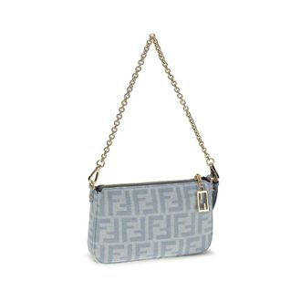Fendi Womens Baguette Clutch Blue Cotton