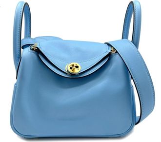 Herm&egrave;s Lindy Light Blue Swift Leather Shoulder Bag Tote Bag (Pre-Owned)