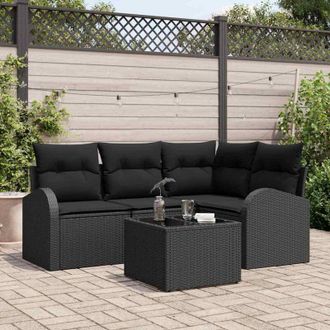 vidaXL Vidaxl - Conjunto De Sof&aacute; De Jard&iacute;n Con Coj&iacute;n 5 Pcs Negro Polirat&aacute;n