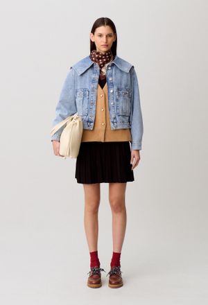 Claudie Pierlot Veste Jean col vareuse denim clair
