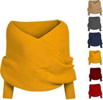 Generic Knitted Scarf with Sleeves for Women,Knitted Sweater Scarf with Sleeves,Fall Winter Warm Scarf Wrap Shawl Scarves (Yellow,One size)