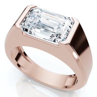 Pompeii3 Certified 3Ct Mens Emerald Cut Half Bezel Diamond Ring 14k Gold or Pt Lab Grown