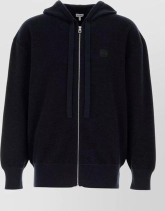 Loewe wool hooded zip cardigan drawstring ribbed cuffs