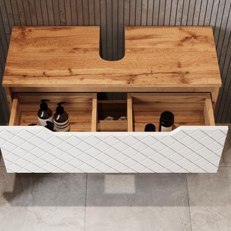 Vicco Mueble Bajo Lavabo Lotta, Roble/blanco Con Estructura De Azulejos, 79.6 X 62.5 Cm Con 2 Cajones, Vicco