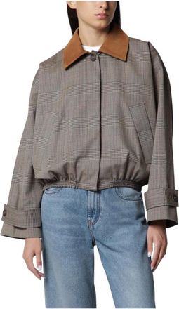 R&oacute;he Jassen, Dames, Bruin, S, Katoen, Suede Collar Blouson Jacket