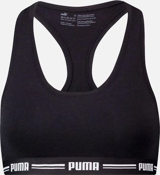 Puma Womens Striped Logo Racerback Bra Top, Black - Size: XL