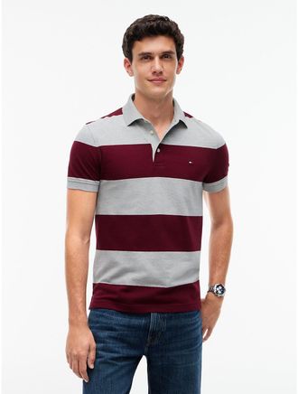 Tommy Hilfiger Mens Slim Fit Rugby Stripe Polo - Grey Heather - XXXL