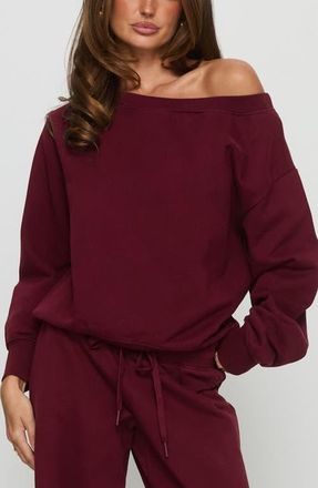 Princess Polly One-Shoulder Sweatshirt in Currant at Nordstrom, Size 12
