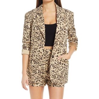endless rose Animal Print Blazer in Beige Multi at Nordstrom, Size X-Small
