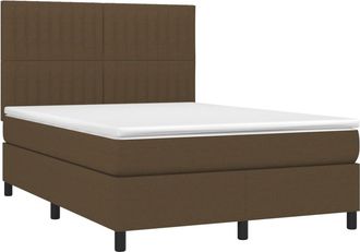vidaXL Cama Box Spring Colch&oacute;n Luces Led Tela Marr&oacute;n Oscuro 140x190 Cm Vidaxl