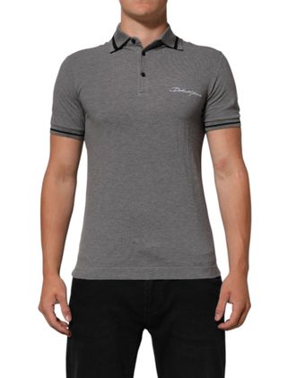 Dolce & Gabbana Mens Polo Shirt Logo Embroidery - Grey Cotton - Size EU 44 (Mens)