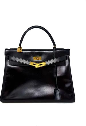 Herm&egrave;s Vintage Black Box Leather Kelly Bag