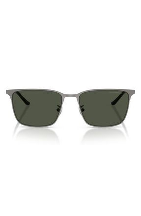 Emporio Armani 57mm Polarized Rectangular Sunglasses in Gunmetal /Polar Dark Green at Nordstrom