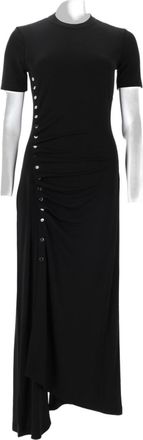 Paco Rabanne Draped Jersey Maxi Dress With Asymmetrical Hem And Button Detail
