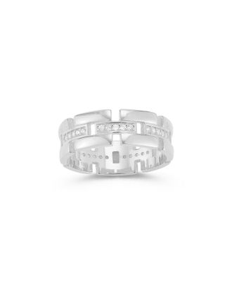 Chloe and Madison Silver CZ Bold Link Ring